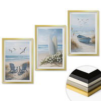 WANDBILDER 3er Set - 40x60 cm Goldrahmen - Strand Surfbretter Vögel - Goldfarben, Kunststoff (40/60cm) - ArtPrintCave