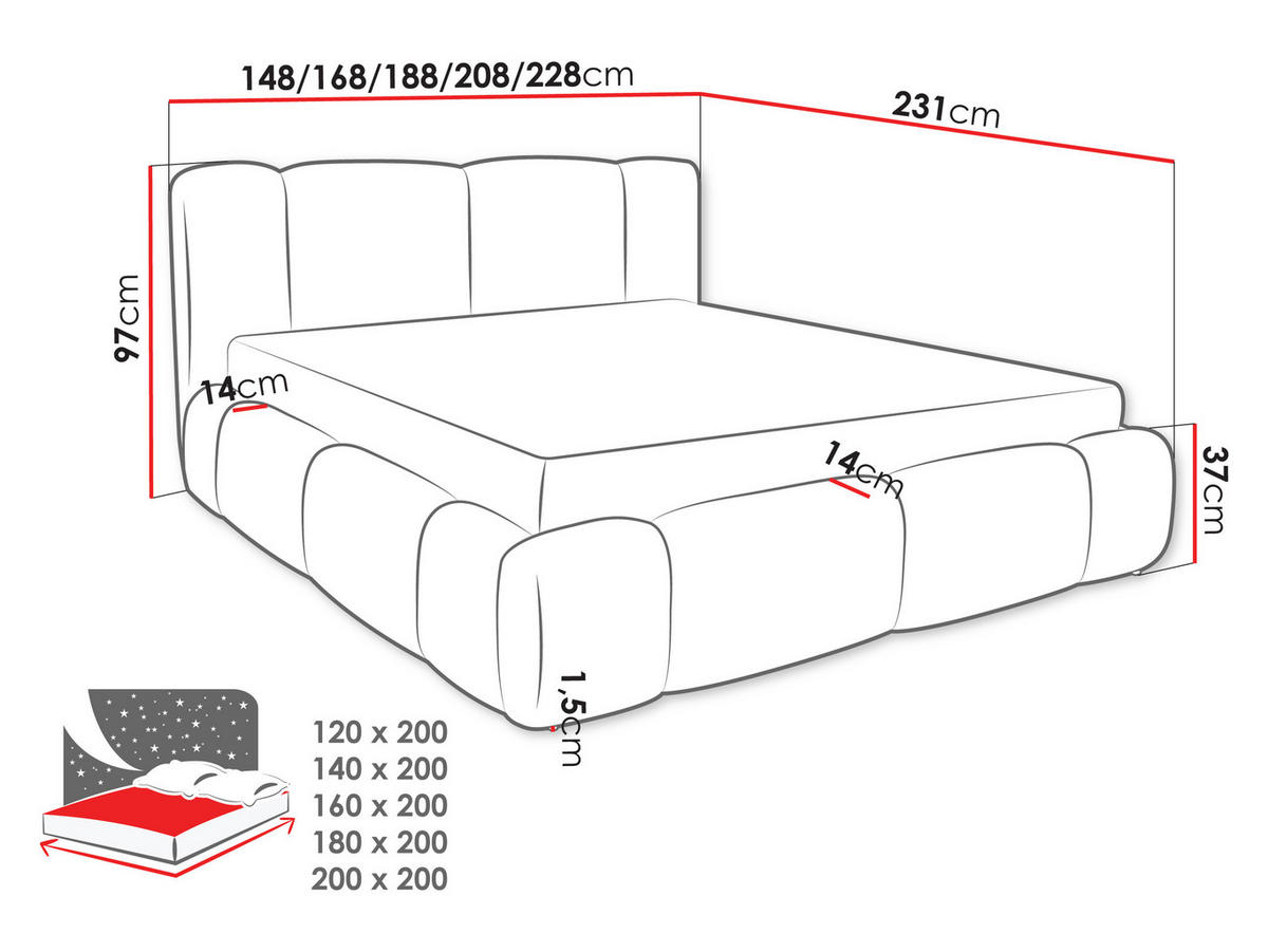 POLSTERBETT Bianco Boucle - Creme, Holz/Textil (140/200cm) - MIRJAN24