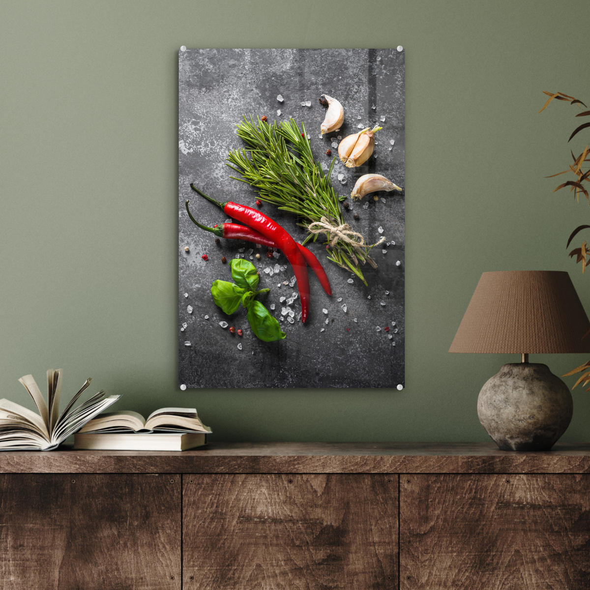 ACRYLGLASBILD Pfeffer - Kräuter - Gewürze - Beton 40x60 cm - Dunkelgrau, Glas (40/60cm) - MuchoWow