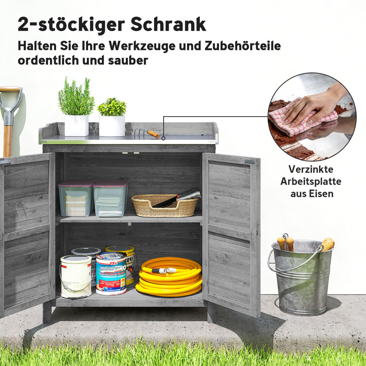 GARTENSCHRANK Tannenholz Metall Grau - Grau, Holz (40/92/83cm) - Outsunny