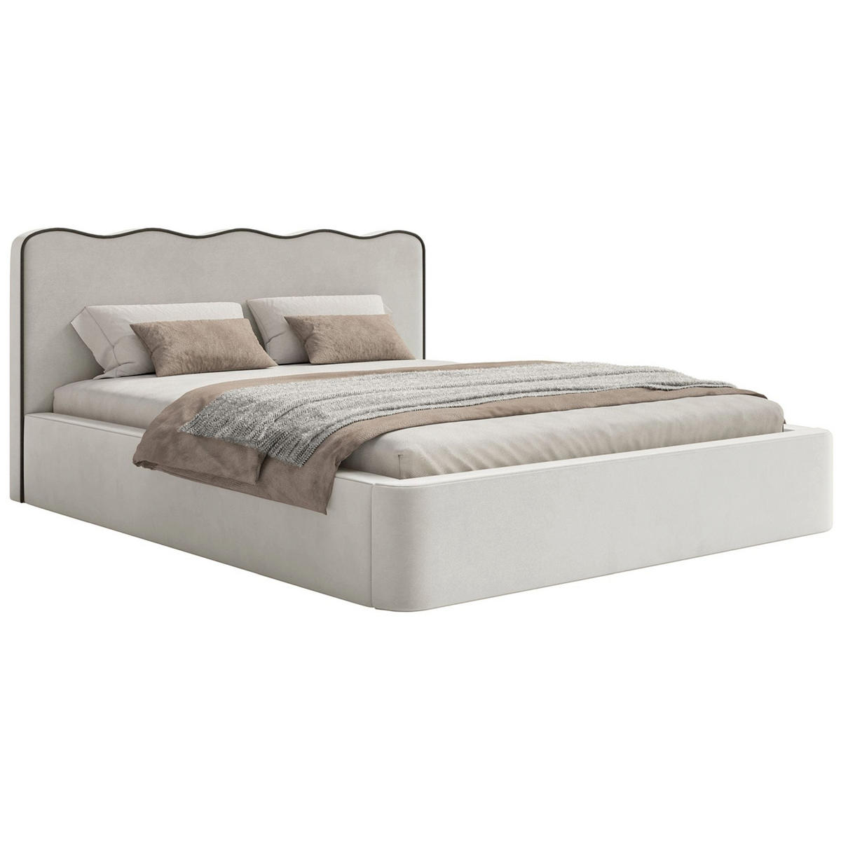 POLSTERBETT Duney Hellbeige Velours mit Bettkasten 140x200 cm - Ecru, Textil (140/200cm) - Selsey