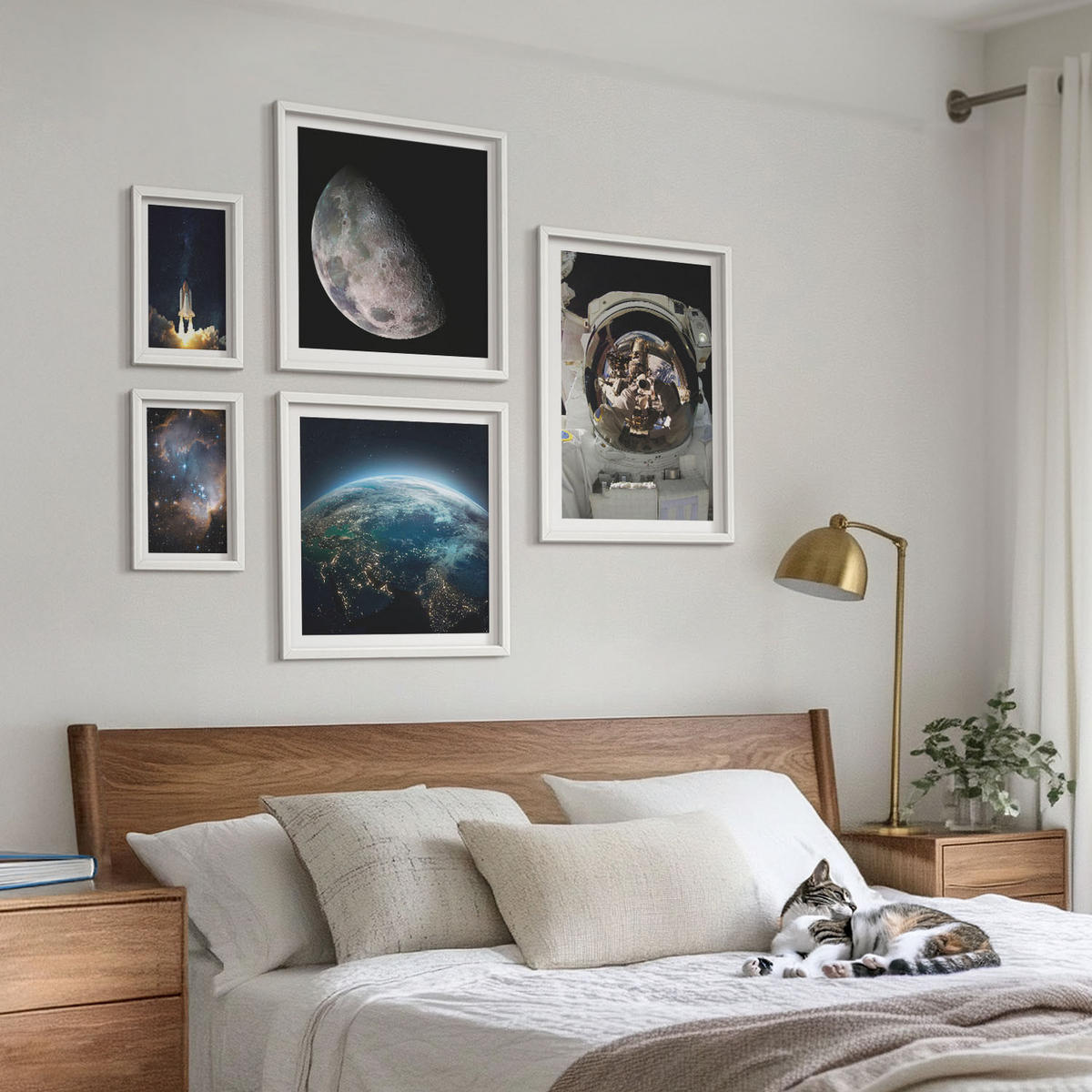 BILDER SET 5er Set - 50x50 cm & 20x30 cm & 40x60 cm Weißer Rahmen - Weltraum Erde Rakete Galaxie - Weiß, Kunststoff (40/60cm) - TULUP