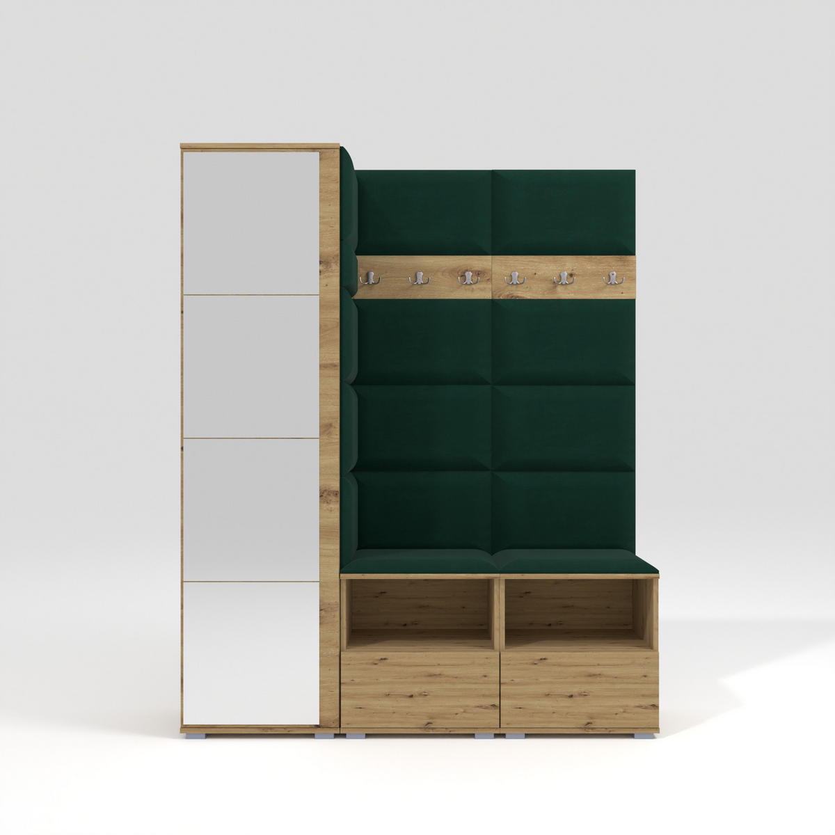 GARDEROBEN-SET Nela II mit Spiegel 150/187/40 - Dunkelgrün/Silberfarben, Holzwerkstoff/Kunststoff (150/187/40cm)