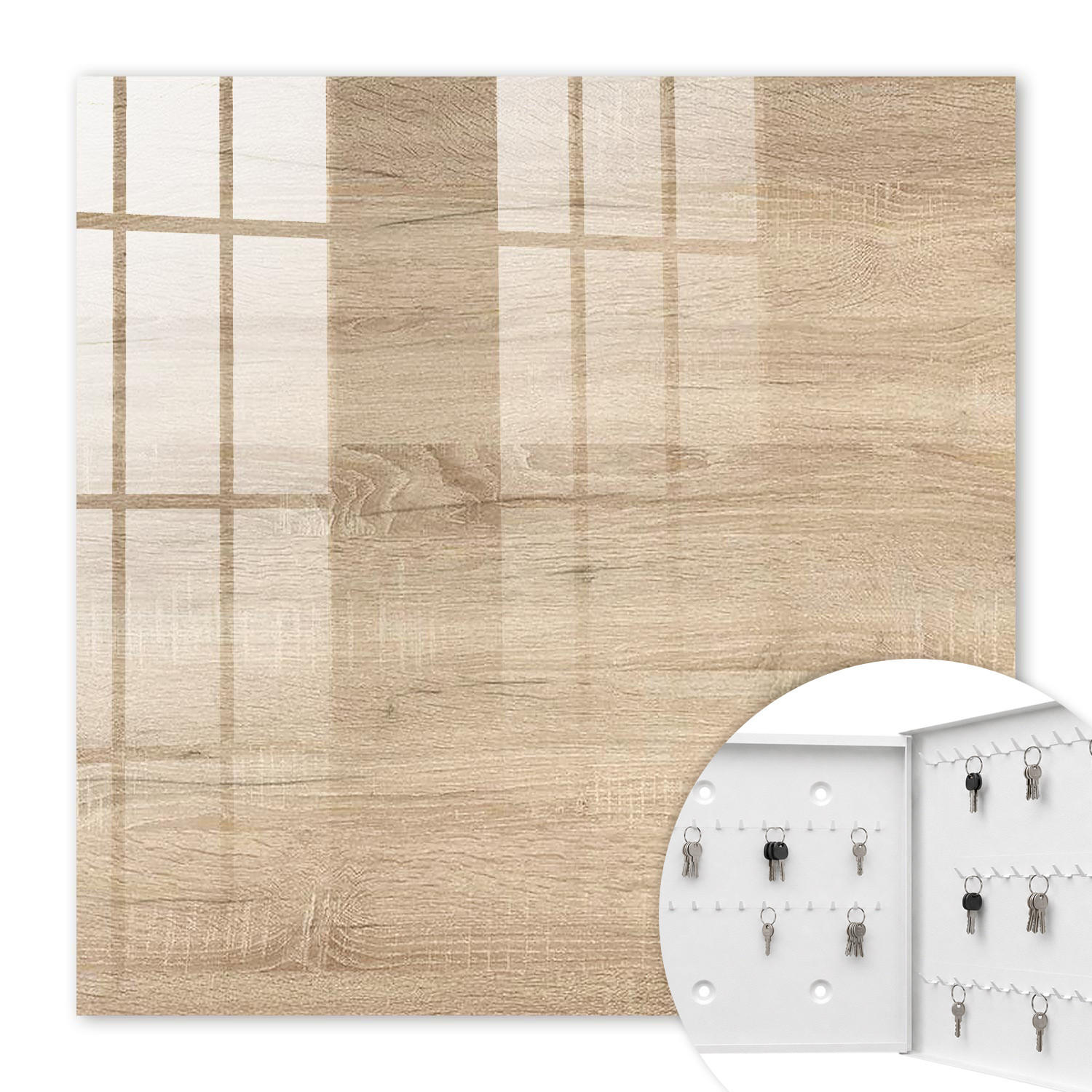 SCHLÜSSELBOX Weiß 30x30 cm – Türöffnung nach rechts - Holzstruktur - Beige, Metall (30/30/5cm) - TULUP