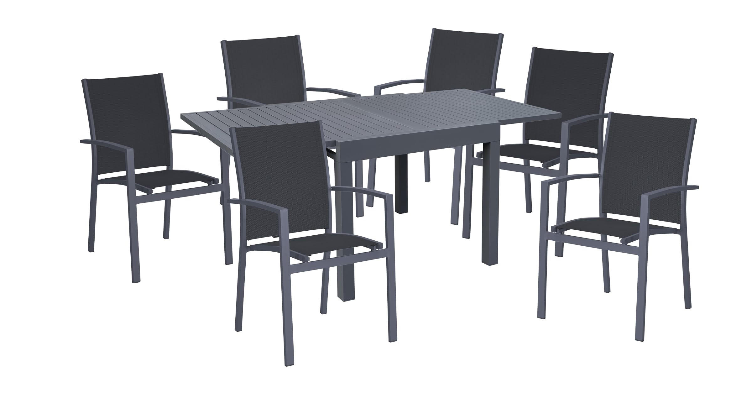 GARTEN-SITZGRUPPE Dorian 7-teilig Gartenmöbel-Set - Dunkelgrau, Kunststoff - DELUKE