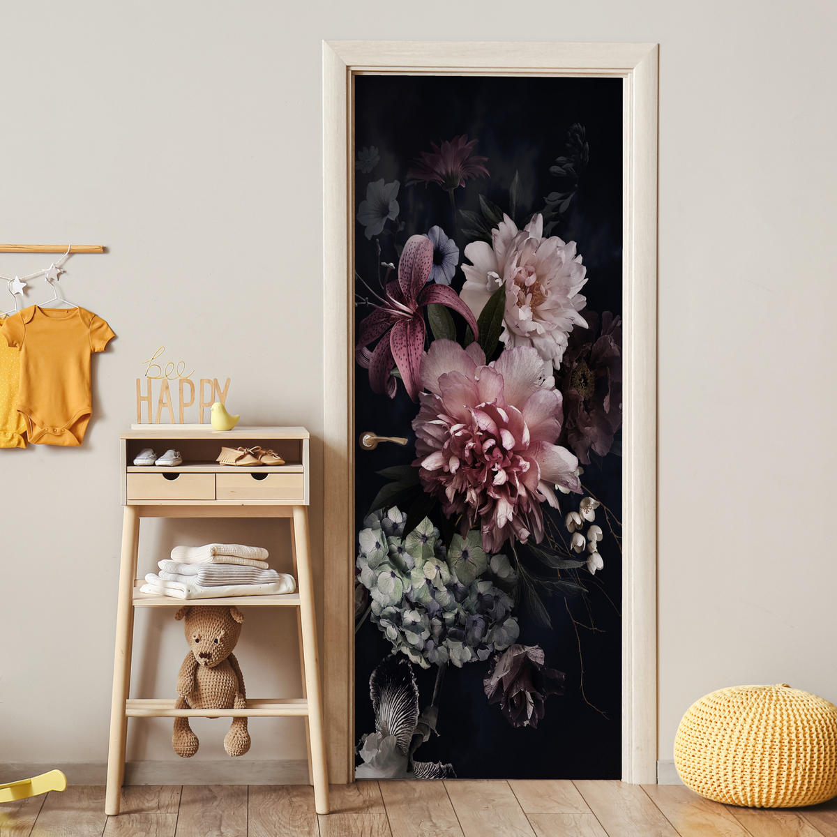 NÁLEPKA NA DVERE Kvety - Vintage - pastelové - ružové - biele 90x235 cm - staroružová, plast (90/0.1cm) - MuchoWow