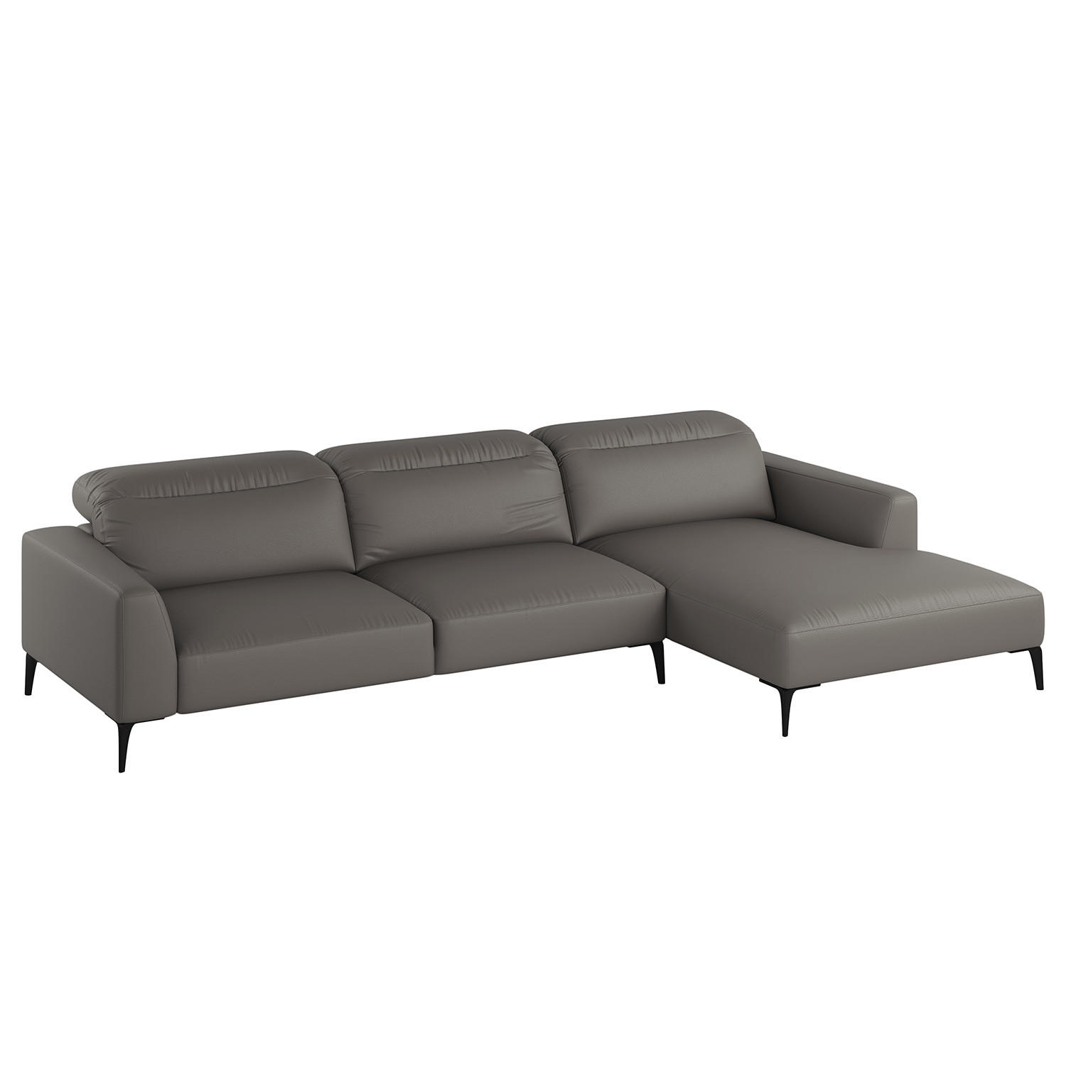 ECKSOFA mit Longchair - Schwarz/Grau, Leder/Metall (328/180cm) - home24