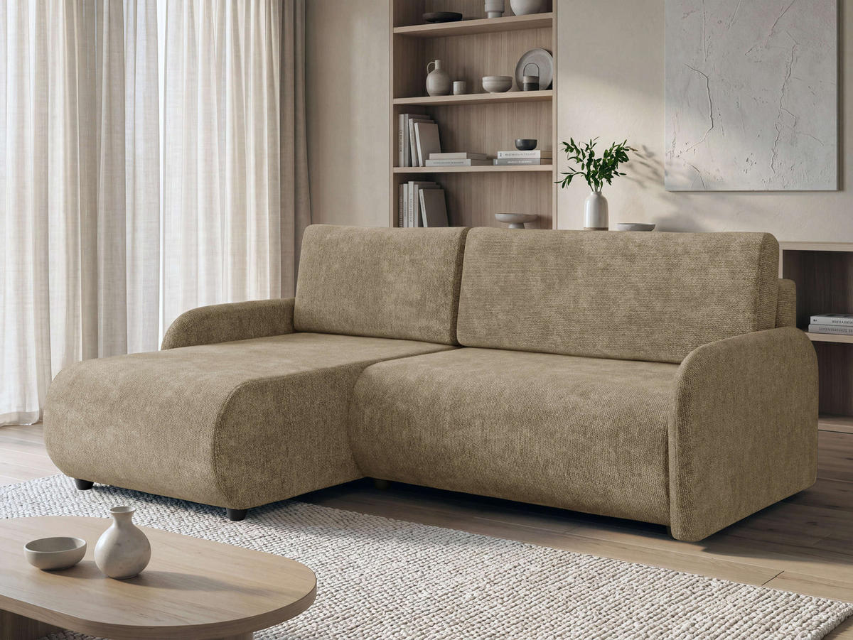 ECKSCHLAFSOFA Nest - Hellbraun/Schwarz, Holz/Kunststoff (233/160cm) - MIRJAN24