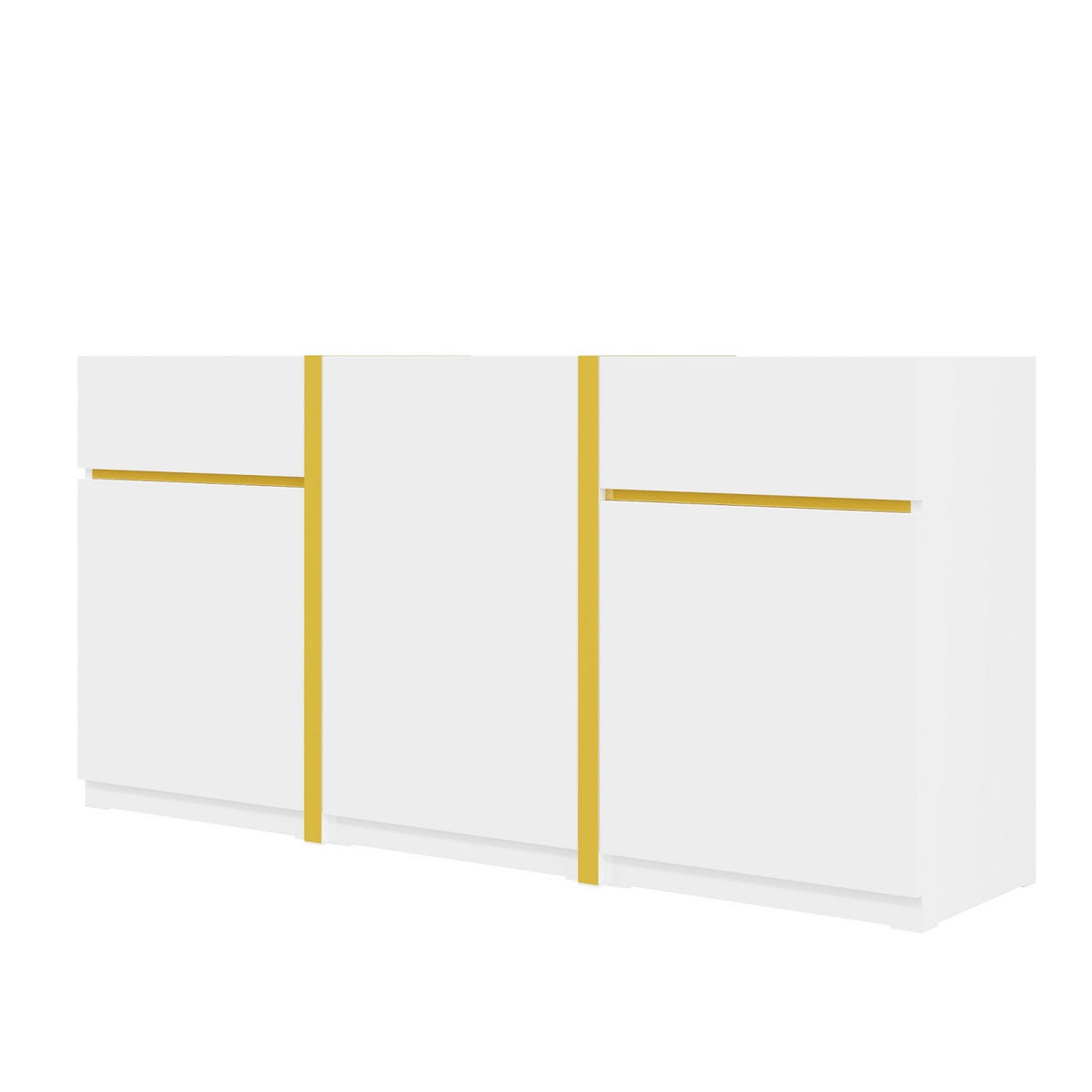 SIDEBOARD 160 x 40 x 78 cm aus MDF, Hochglanz, 3 Türen, 2 Schubladen, Weiß/Gold - Weiß, Holzwerkstoff (160/78/40cm)