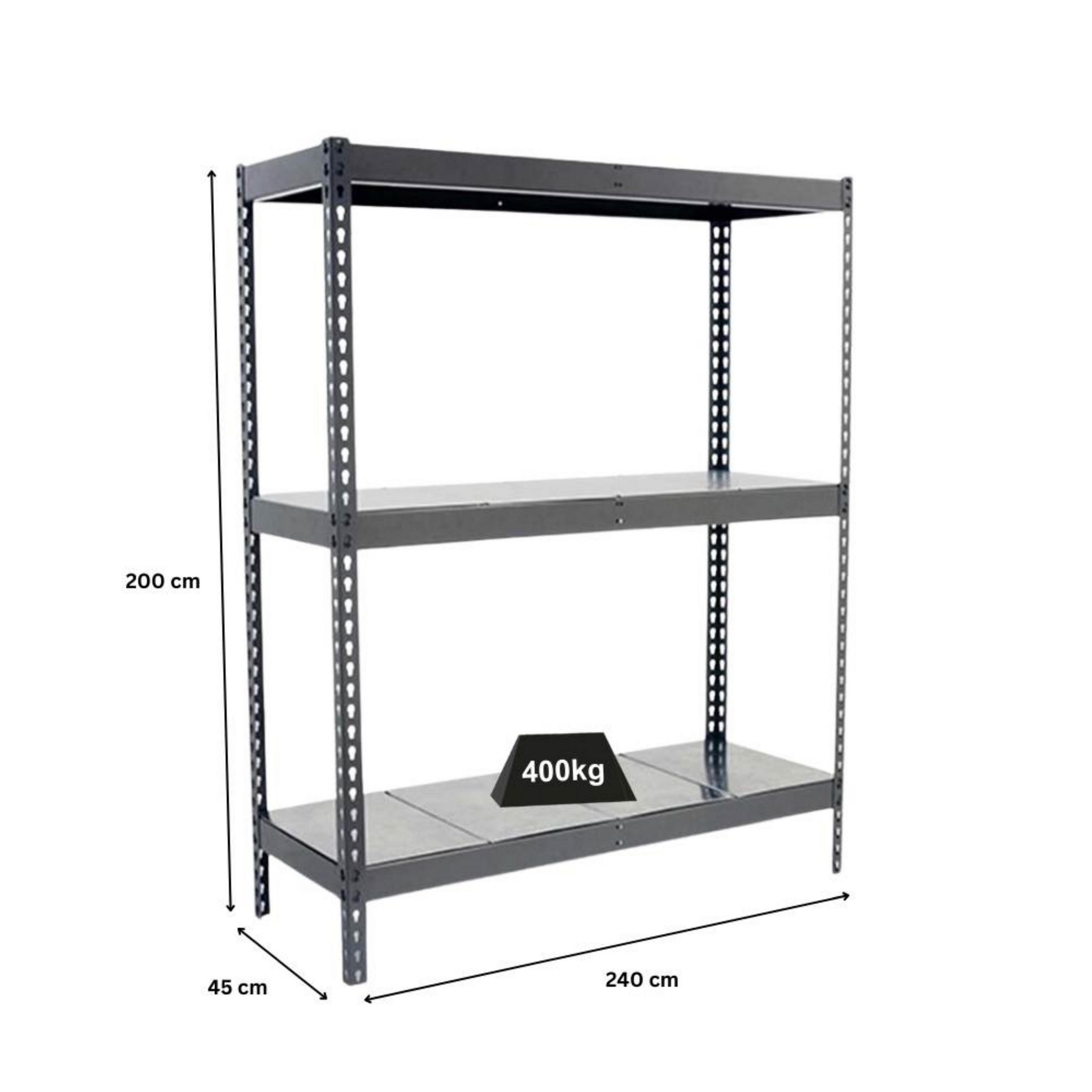 SCHWERLASTREGAL METAL BEAST THREE | HxBxT 200x240x45cm | Fachlast 400kg | Grau - Grau, Metall (240/200/45cm) - PROREGAL