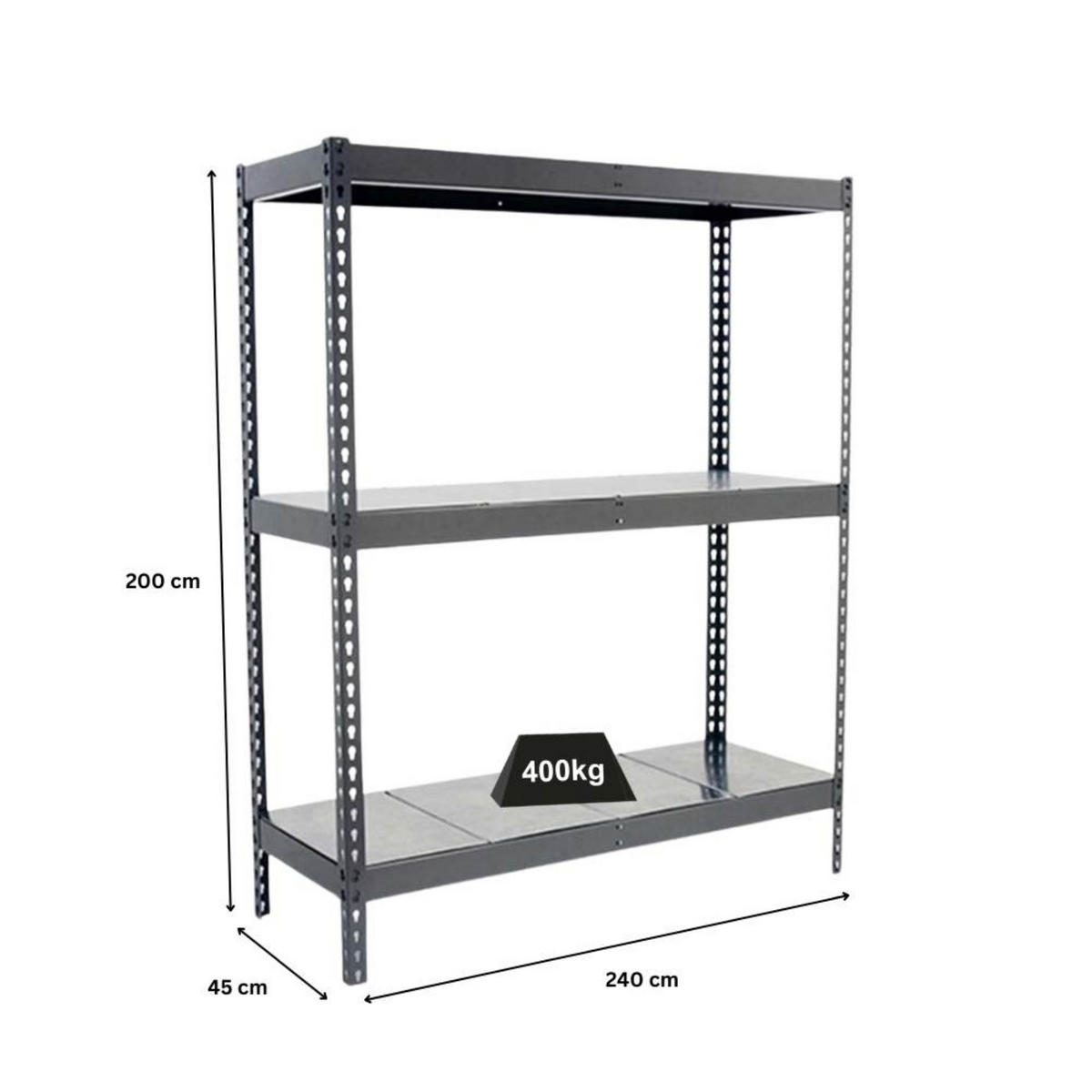 SCHWERLASTREGAL METAL BEAST THREE | HxBxT 200x240x45cm | Fachlast 400kg | Grau - Grau, Metall (240/200/45cm) - PROREGAL