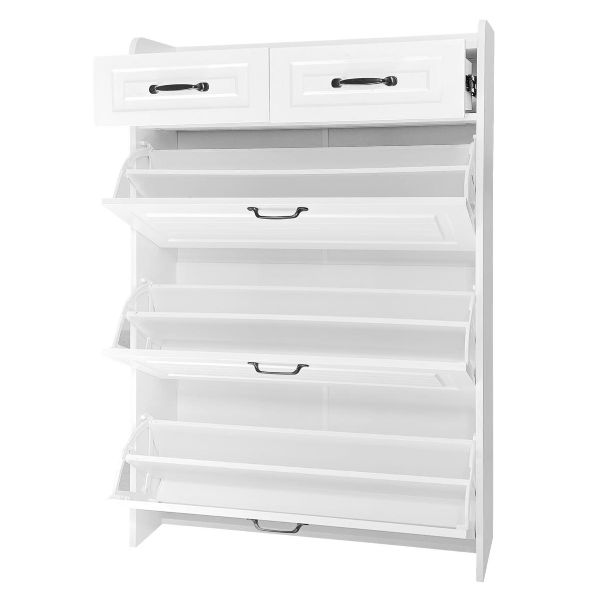 SCHUHSCHRANK mit 3 Klappen und 2 Schubladen 80 x 23,5 x 131 cm Weiß - Weiß, Holzwerkstoff (23.5/131/80cm) - Beauniv