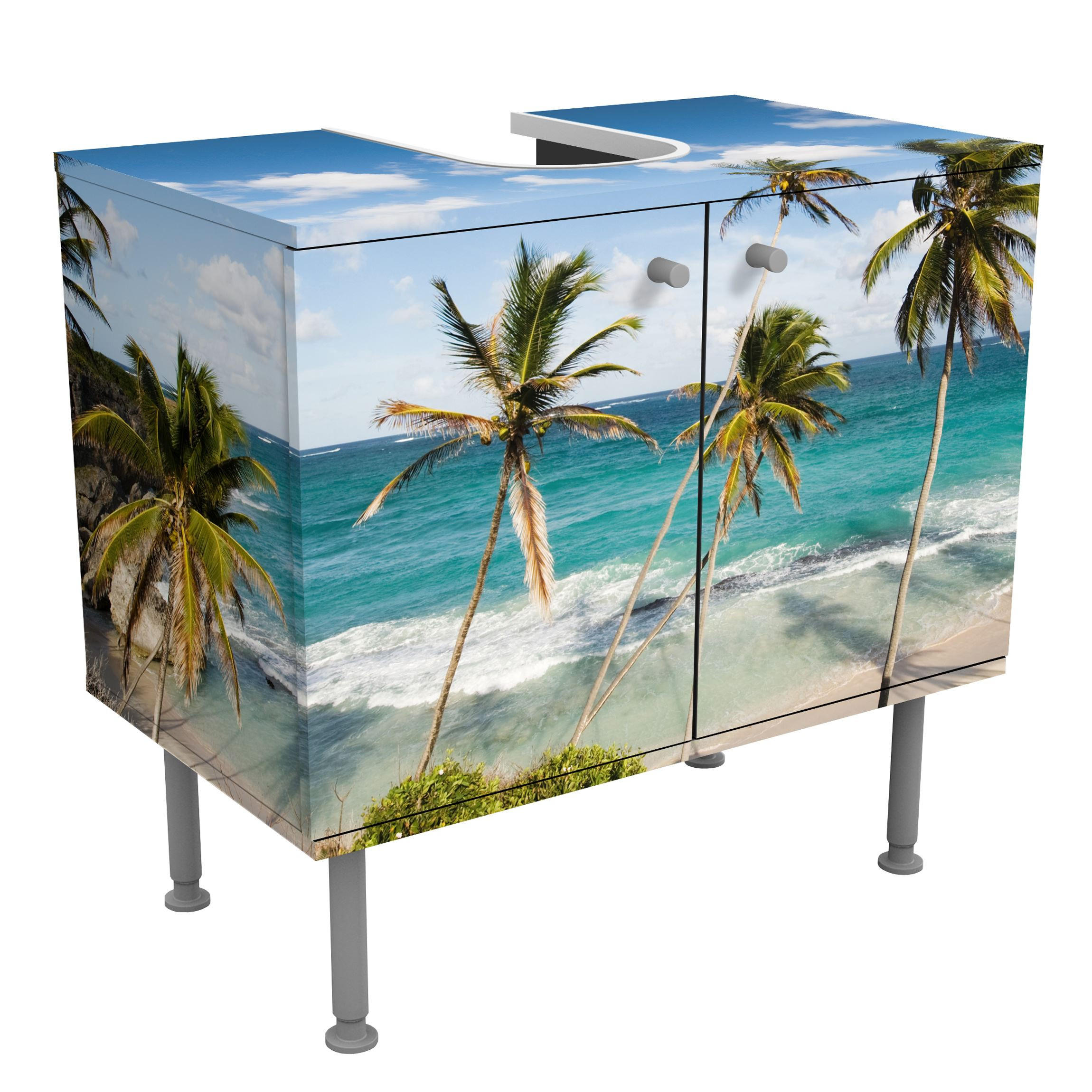 WASCHBECKENUNTERSCHRANK Beach of Barbados 60/55/35 cm - Blau, Holzwerkstoff (60/55/35cm) - Bilderwelten