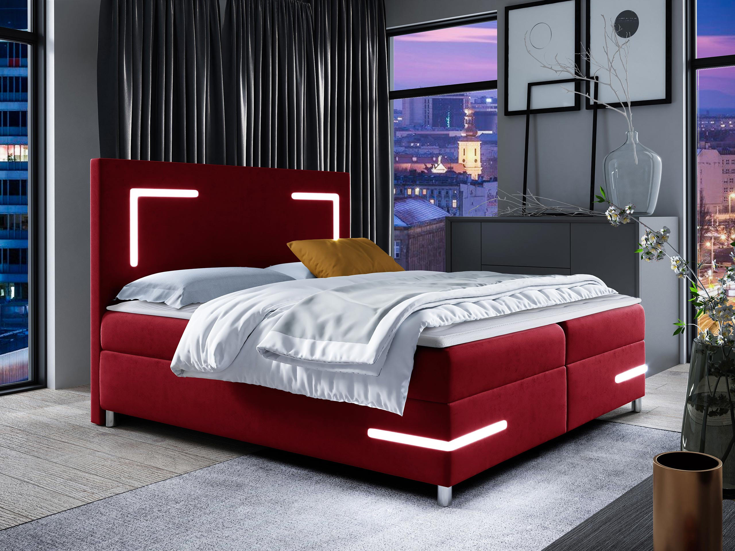 BOXBETT Delos LED - Rot, Holz (140/200cm) - MIRJAN24
