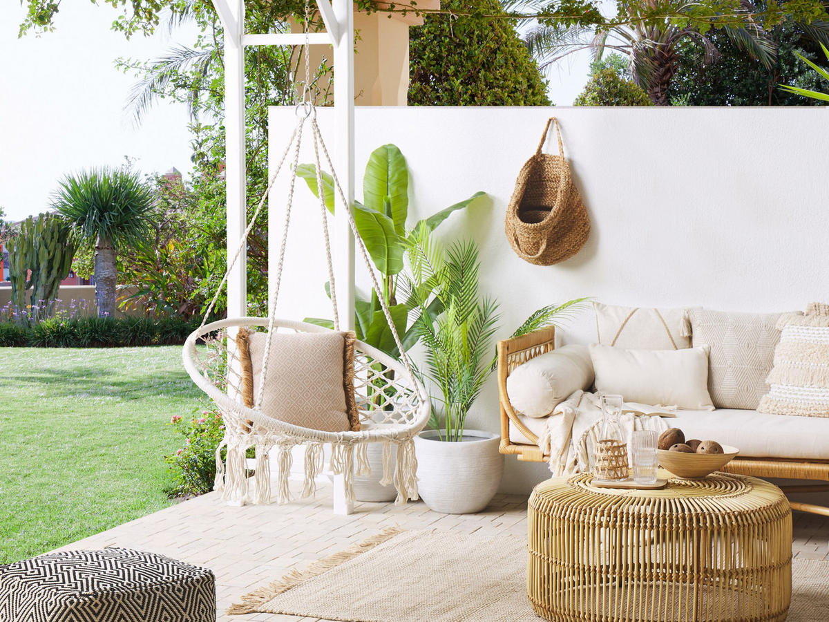 MAKRAMEE Hängesessel Baumwolle weiß Gabella - Weiß, Textil (61/107/61cm) - Beliani