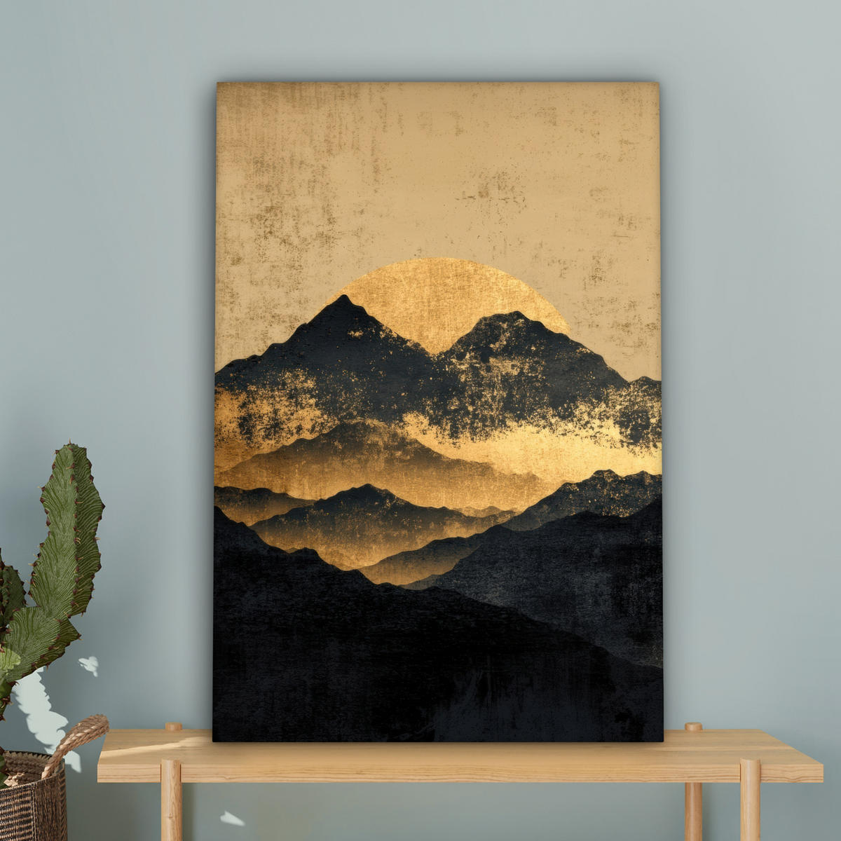 LEINWANDBILD Goldene Berge bei Mondschein Wanddeko Schlafzimmer 60x90 cm - Goldfarben, Textil (60/90cm) - MuchoWow