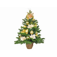 LAALU WEIHNACHTSBAUM geschmückt künstlich GENTLE ROSE 60 cm mit LED-BELEUCHTUNG IM TOPF - Champagner/Goldfarben, Kunststoff (60cm) - LAALU