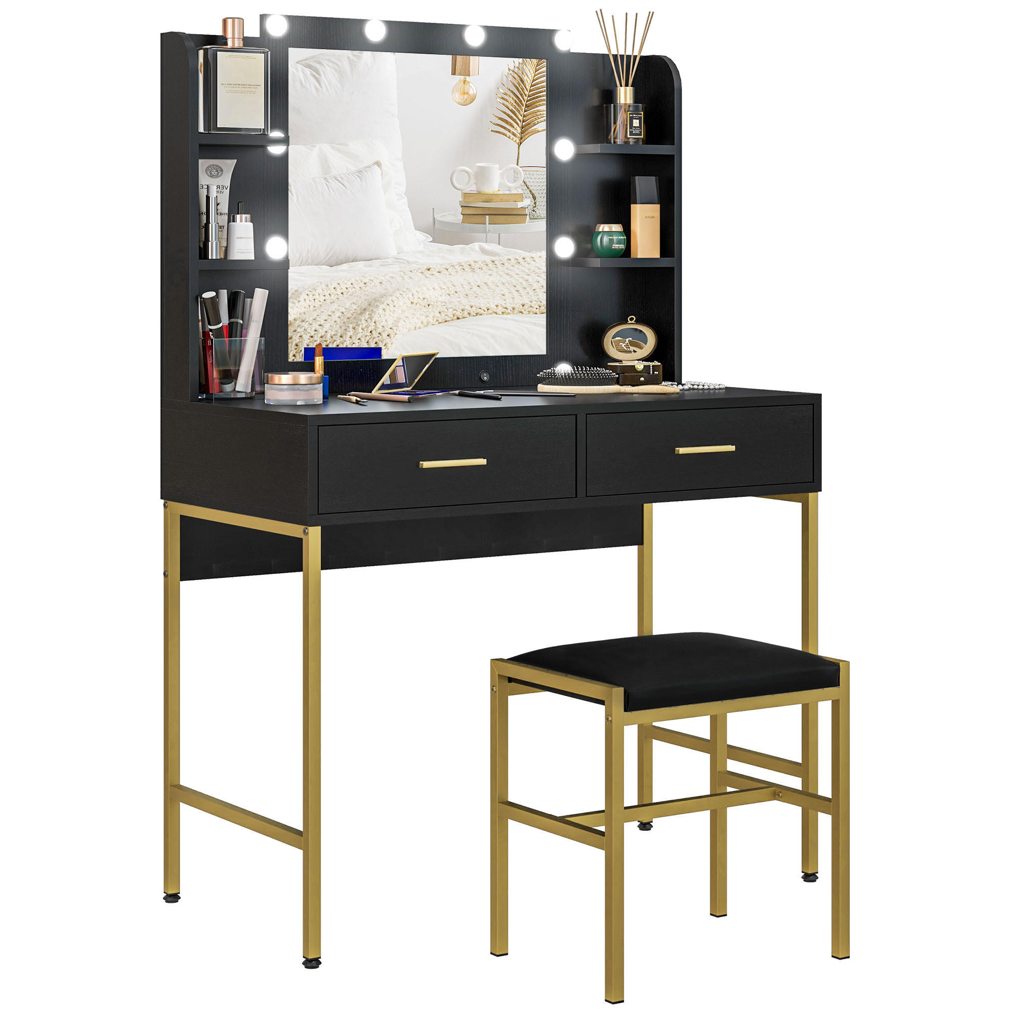 SCHMINKTISCH DE-18308 Schwarz - Schwarz, Holzwerkstoff (45/132.5/90cm) - ComfortXL