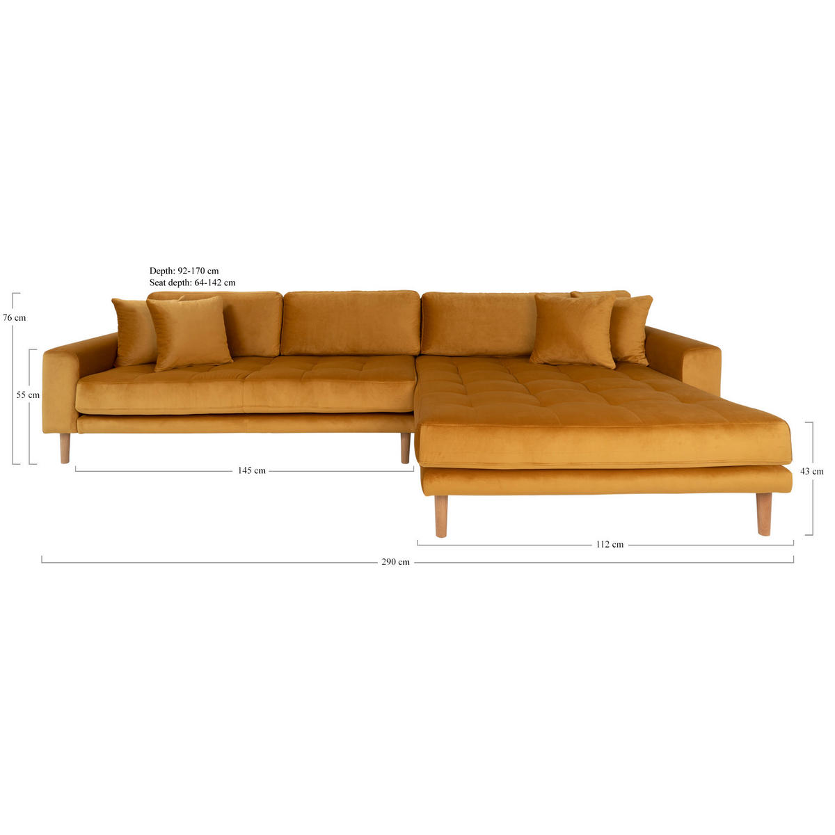 ECKSOFA Velours senfgelb - Gelb, Textil (290/170cm) - ebuy24