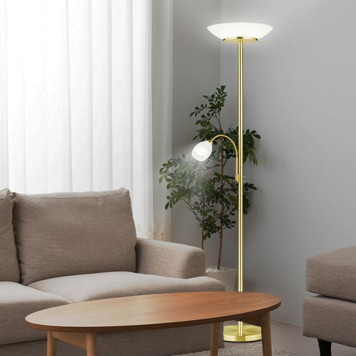 LED STEHLEUCHTE GERRY Messing Weiß - Messingfarben, Glas (34/34/180cm)