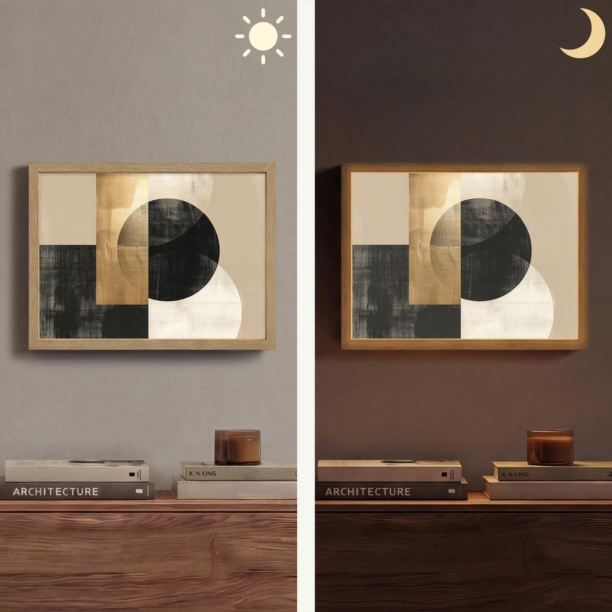 WANDLEUCHTE MIT AKKU Abstrakt - Modern - Schwarz - Gold 40x30 cm - Sandfarben, Holzwerkstoff (40/30/8cm) - OnlyWow