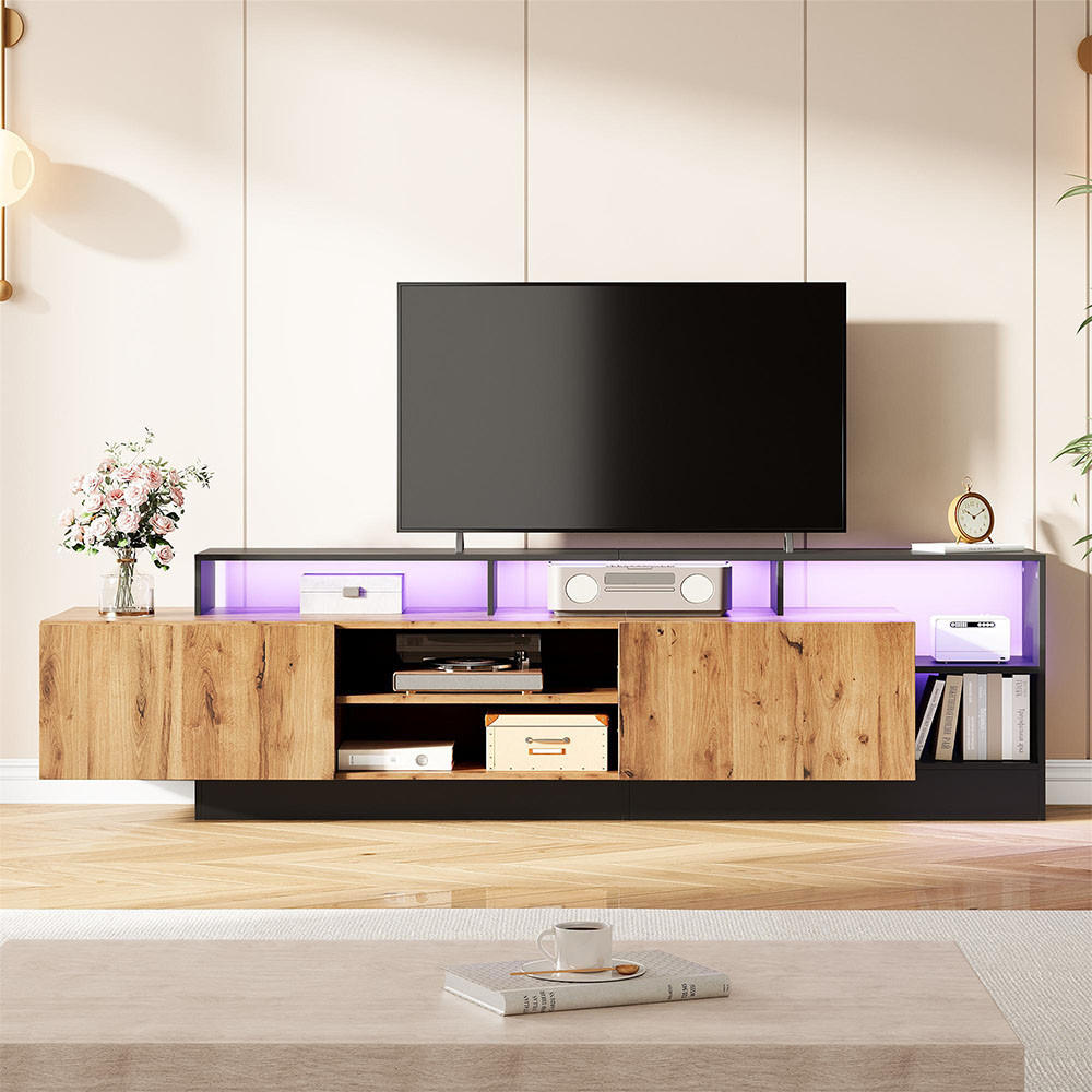 LOWBOARD für TV-Geräte bis 70 Zoll in Originalholzfarbe und schwarzem - Alteiche, Holz (26.5/48.5/159cm) - KOMHTOM