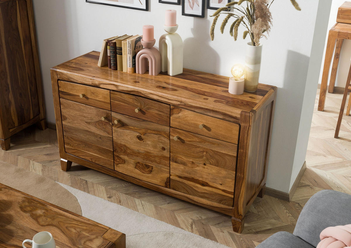 SIDEBOARD Sheesham 140x45x80 braun lackiert ANCONA #122 - Braun, Holz (140/80/45cm) - Massivmoebel24
