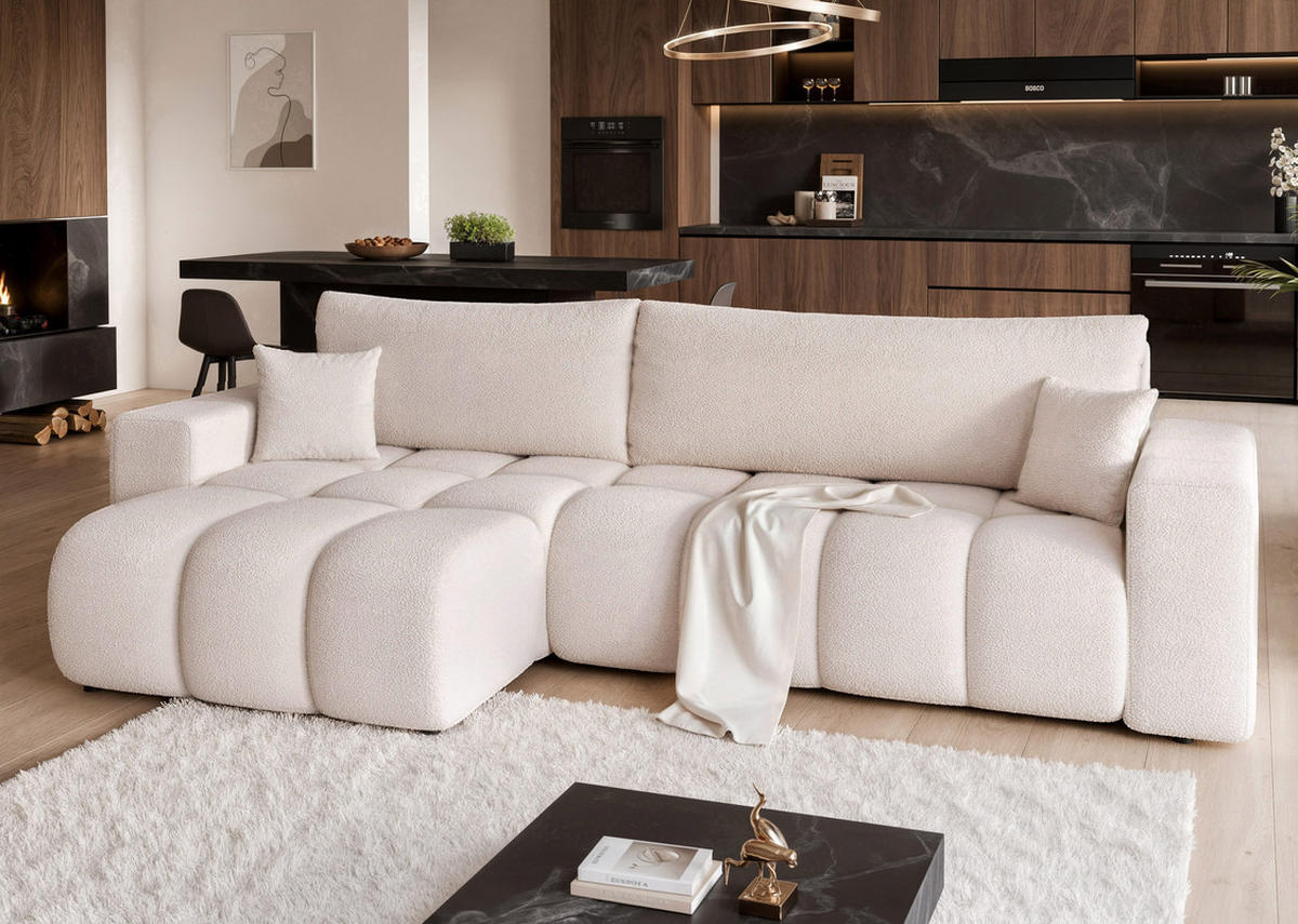 ECKSOFA OFI mit Schlaffunktion und Bettkasten Creme - Creme, Holzwerkstoff/Kunststoff (278/145cm) - Idohome