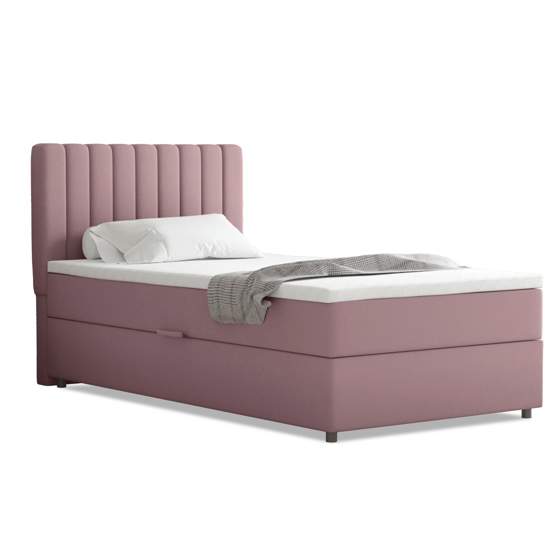 BOXBETT Everest 120 x 200 cm Einzelbett mit hochwertiger Bonell-Matratze und Topper - Rosa, Holz (120/200cm) - Panda Möbel