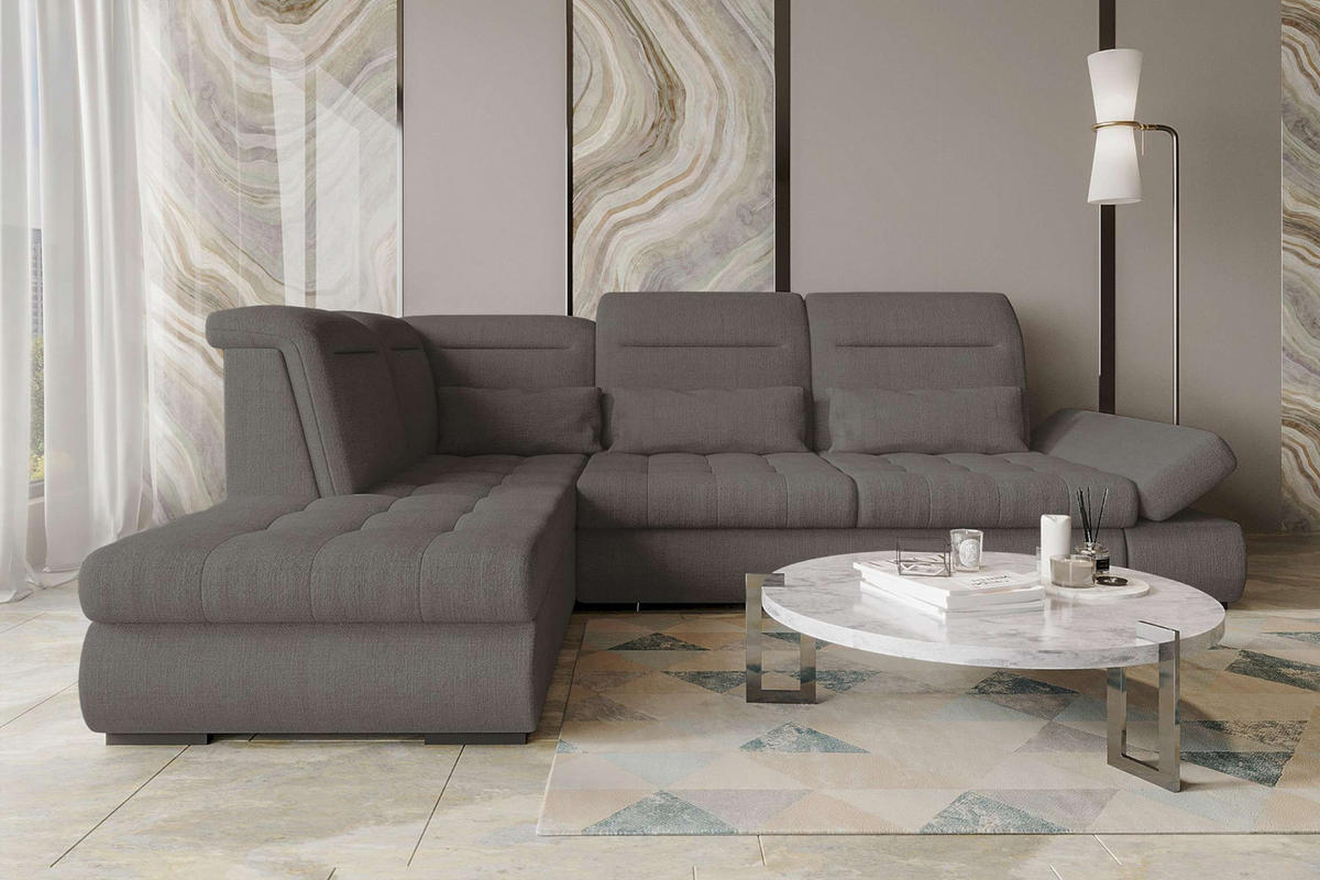 ECKSOFA Toscana Velours inkl. Schlaffunktion - Grau, Textil (227/279cm) - 99rooms
