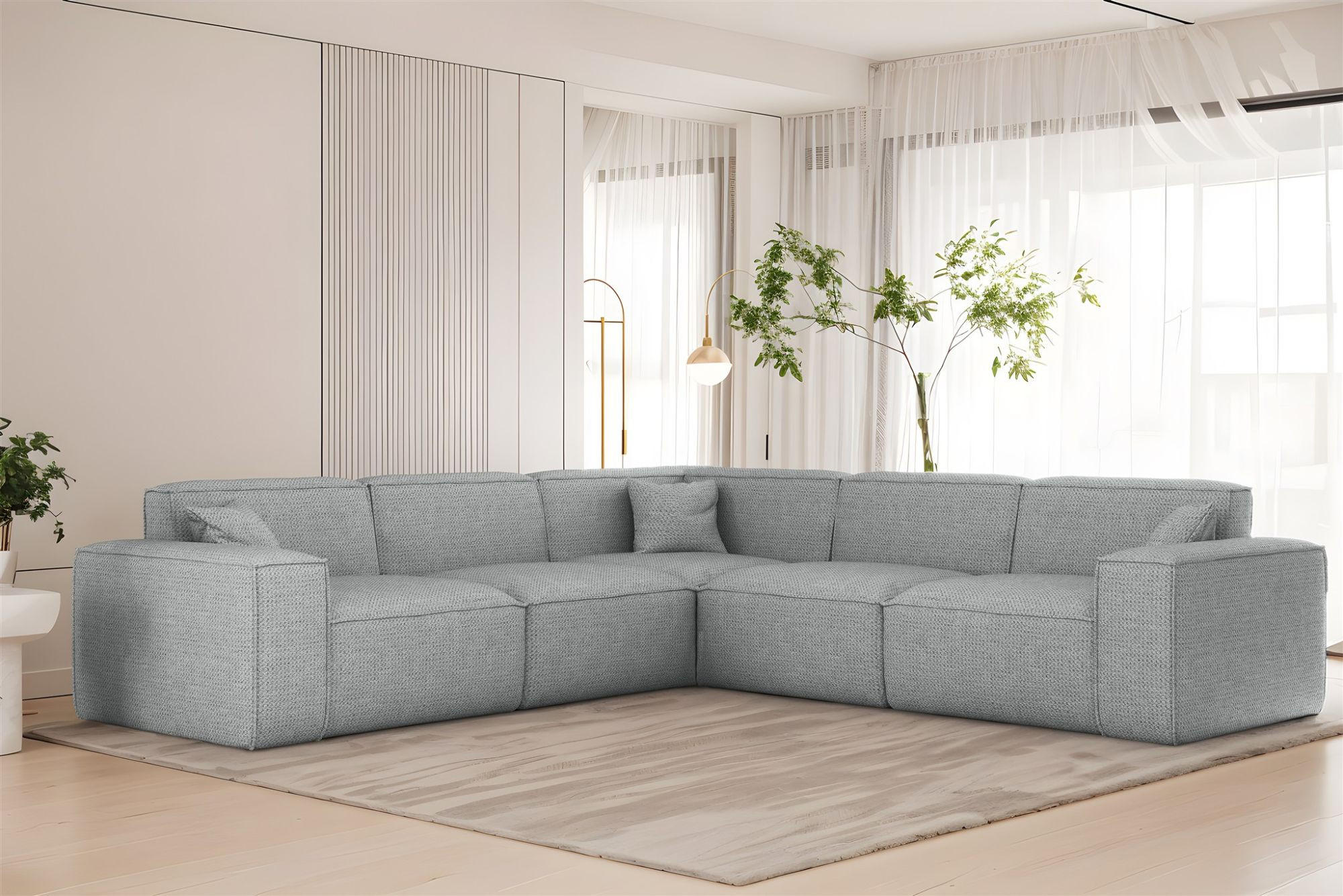 ECKSOFA Celes Premium In Artico - Hellgrau, Holzwerkstoff/Textil (246/246cm) - Fun Möbel
