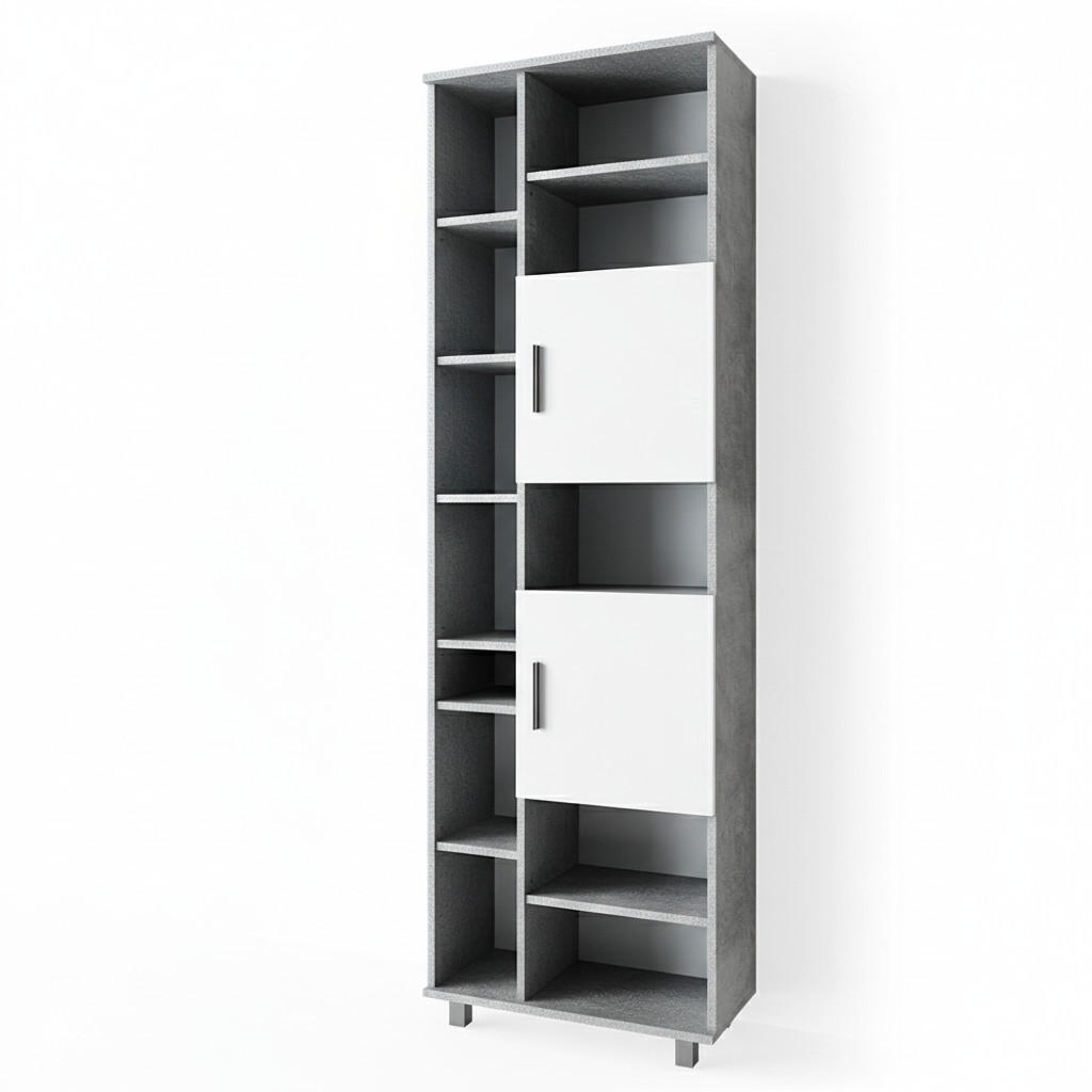 BADSCHRANK Ilias Beton 60 x 190 cm - Weiß/Grau, Holzwerkstoff (60/190/30cm) - Vicco