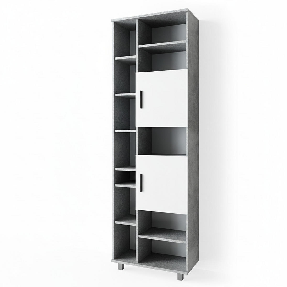 BADSCHRANK Ilias Beton 60 x 190 cm - Weiß/Grau, Holzwerkstoff (60/190/30cm) - Vicco