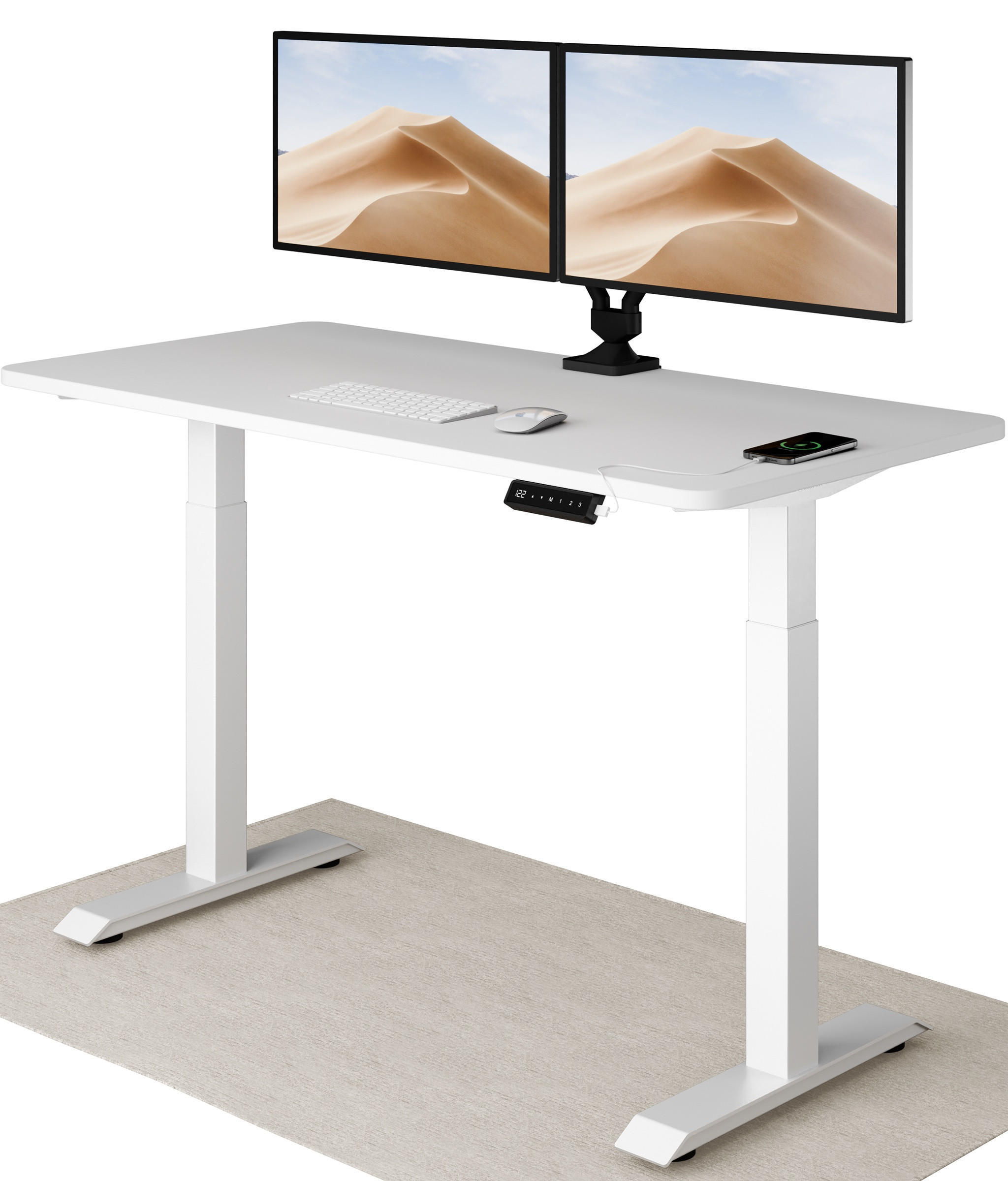 SCHREIBTISCH Elektrisch Höhenverstellbarer HomeOne 140x70cm Weiß/Weiß mit Memory-Funktion, Anti-Kollisions Technologie - Weiß, Holzwerkstoff (70/140/72cm) - Desktronic
