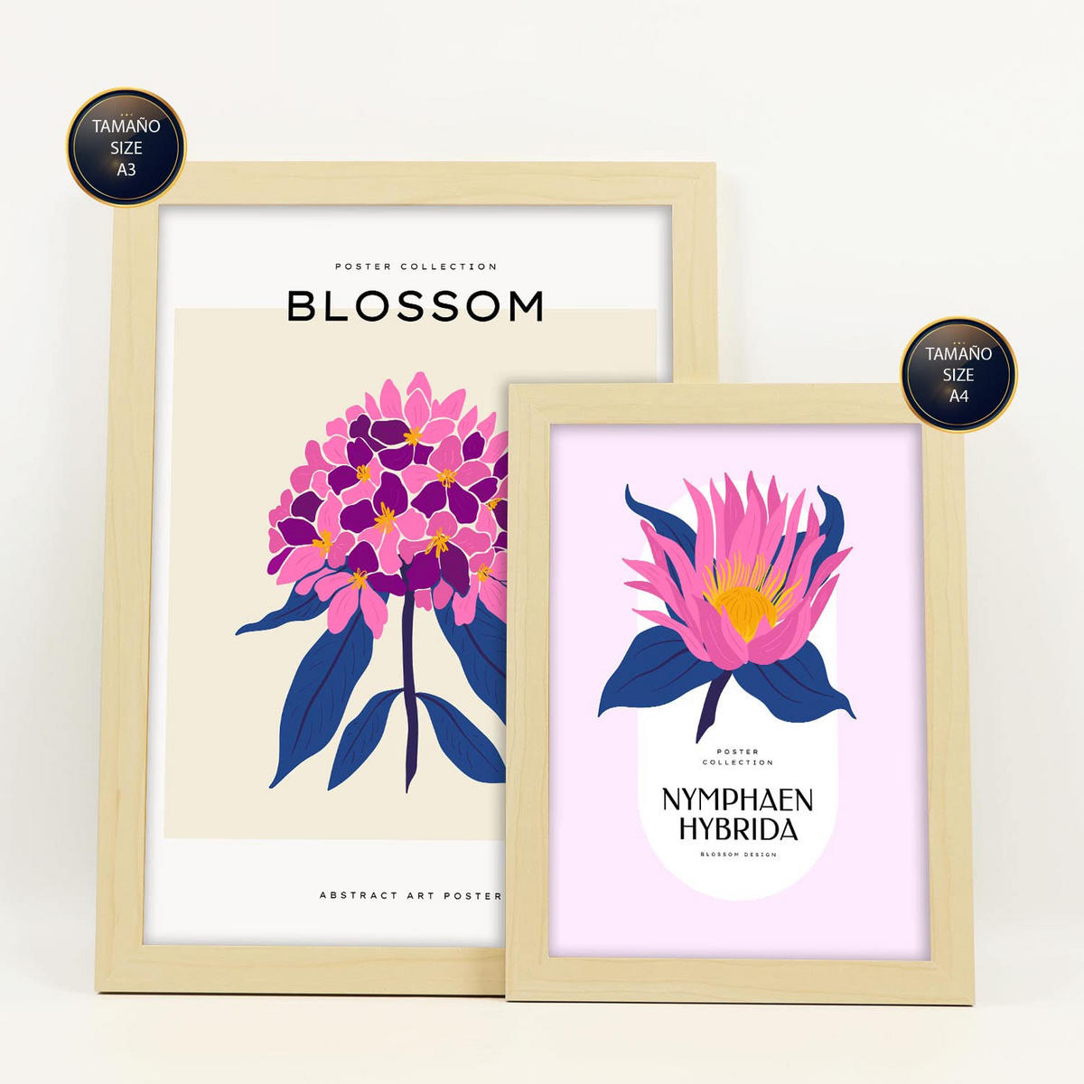 POSTER Set Mit 6 Blumen Süße Natur Und Botanikdrucke Für Innenarchitektur A3 & A4 Rahmen Aus Hellem Holz - Beige, Papier (29/3cm) - Nacnic