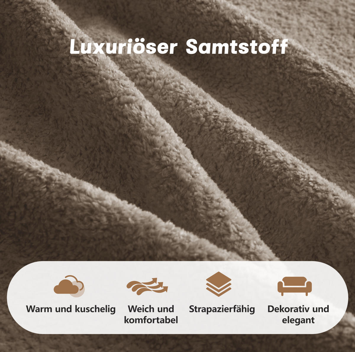 SOFA 288/98/70 cm in Braun aus Samt, modular und rahmenlos - Braun, Textil (98/70/288cm) - Flora Grace