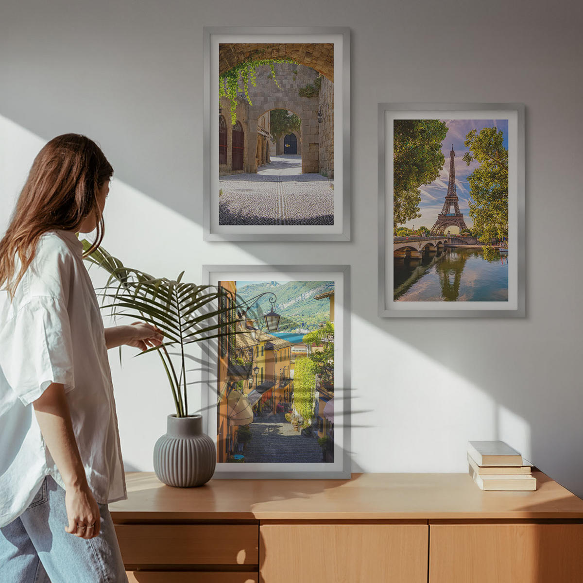 BILDER SET 3er Set - 40x60 cm Silberner Rahmen - Straßen der Eiffel-Architektur - Silberfarben, Kunststoff (40/60cm) - TULUP