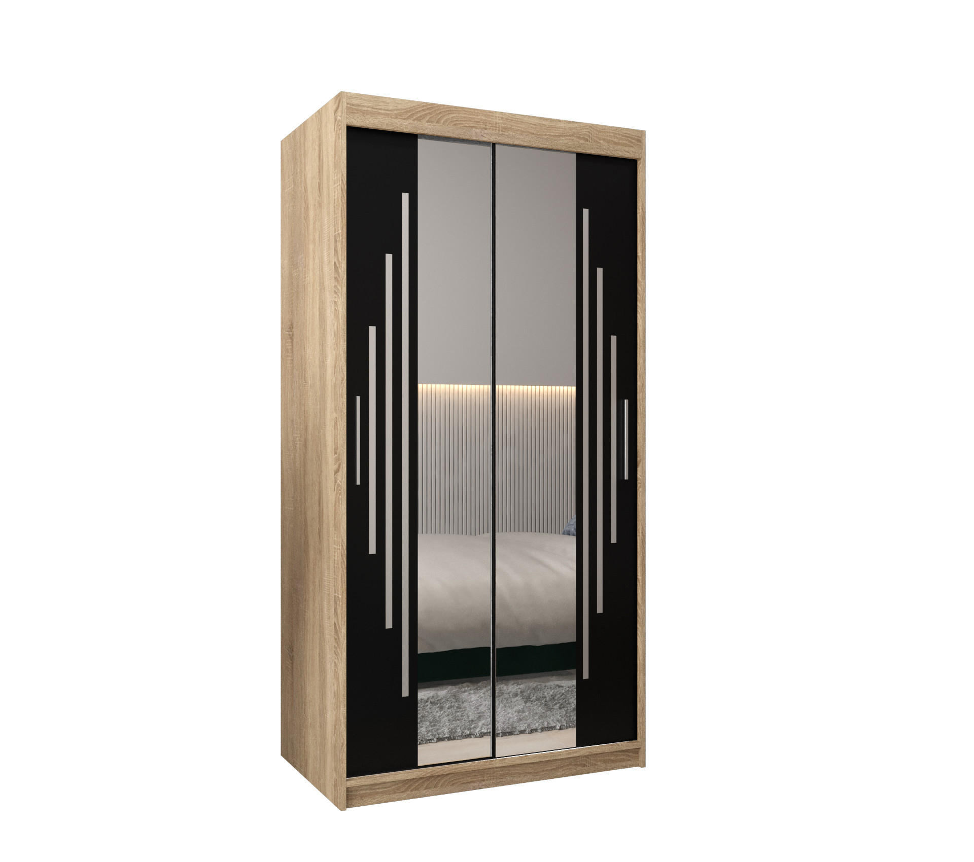 Abiks Möbel Schwebetürenschrank Sonoma Eiche, Schwarz 100x200x62 cm