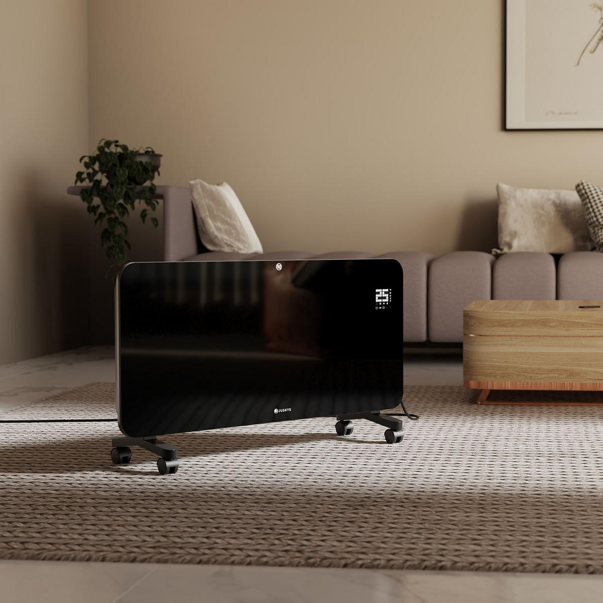 GLASHEIZUNG Schwarz 2000W - Schwarz, Glas (82/42/24cm) - Juskys