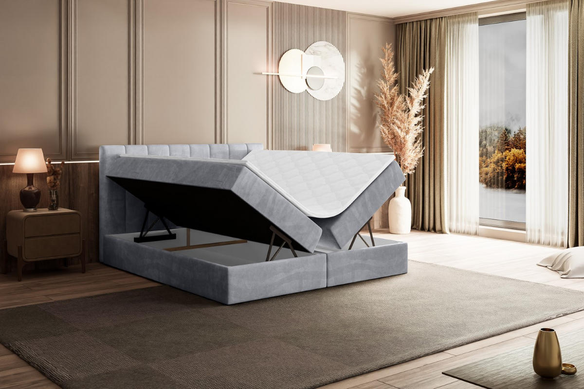 BOXBETT mit Matratze H3 und Lattenrost - OTTA - 140x200 cm Hellgrau - Hellgrau, Holzwerkstoff (140/200cm) - ALTDECOR