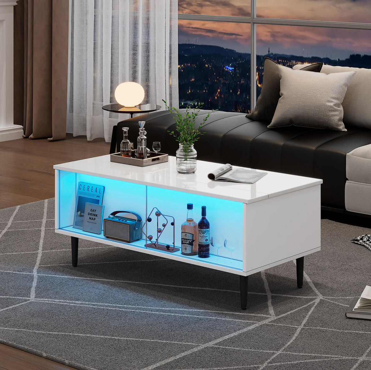 COUCHTISCH aus Spanplatte 105x50x43 cm in Weiß mit LED-Beleuchtung - Weiß, Holzwerkstoff (105/50/43cm) - Modfu