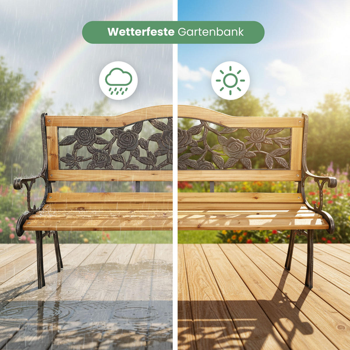 GARTENBANK ROSA Schwarz 125 x 76,5 x 52 cm - Schwarz/Braun, Holz/Metall (125/76.5/52cm) - Akord