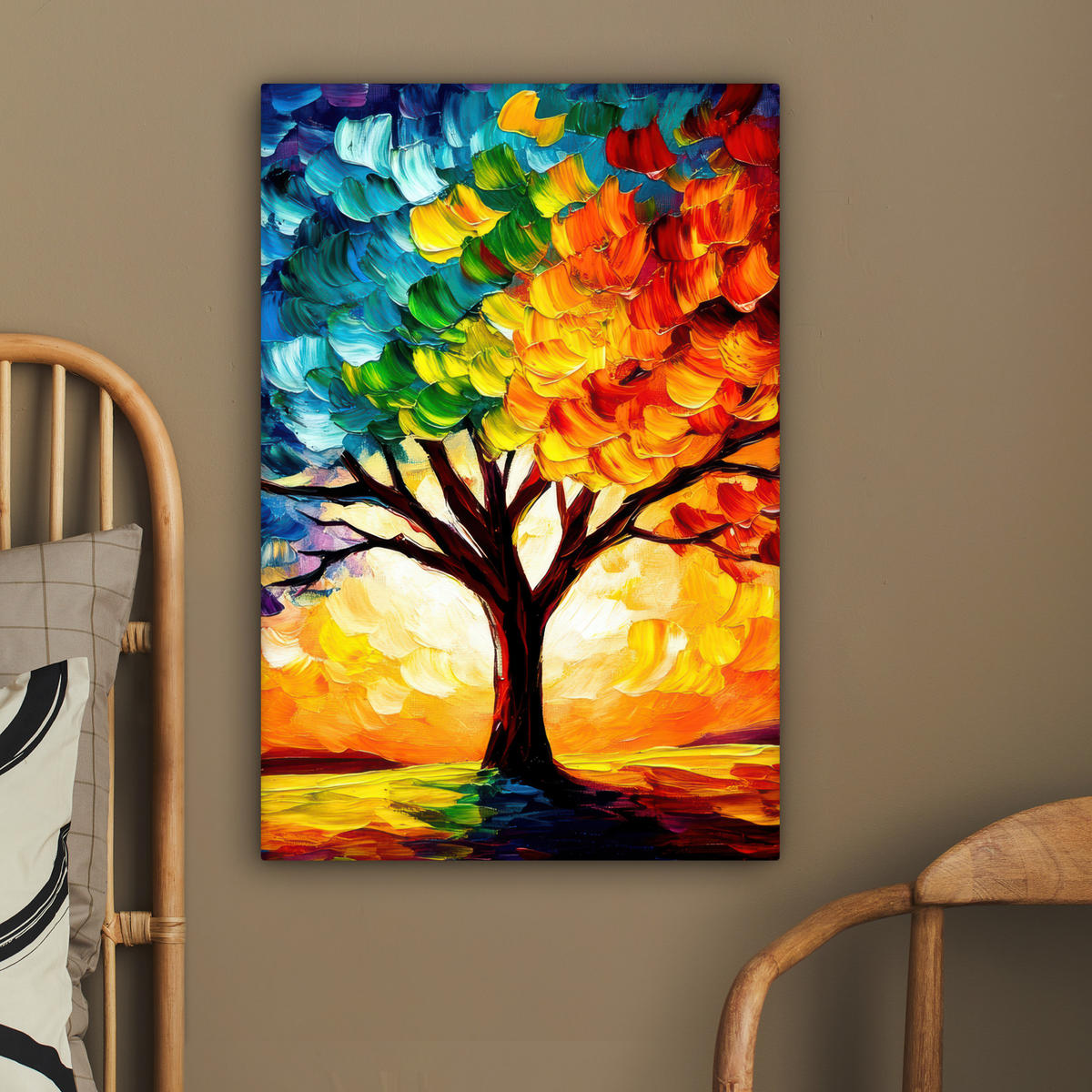 LEINWANDBILD - Baum - Kunst - Natur - Sonnenuntergang - 60x90 - Kunstdruck - Multicolor, Textil (60/90cm) - MuchoWow