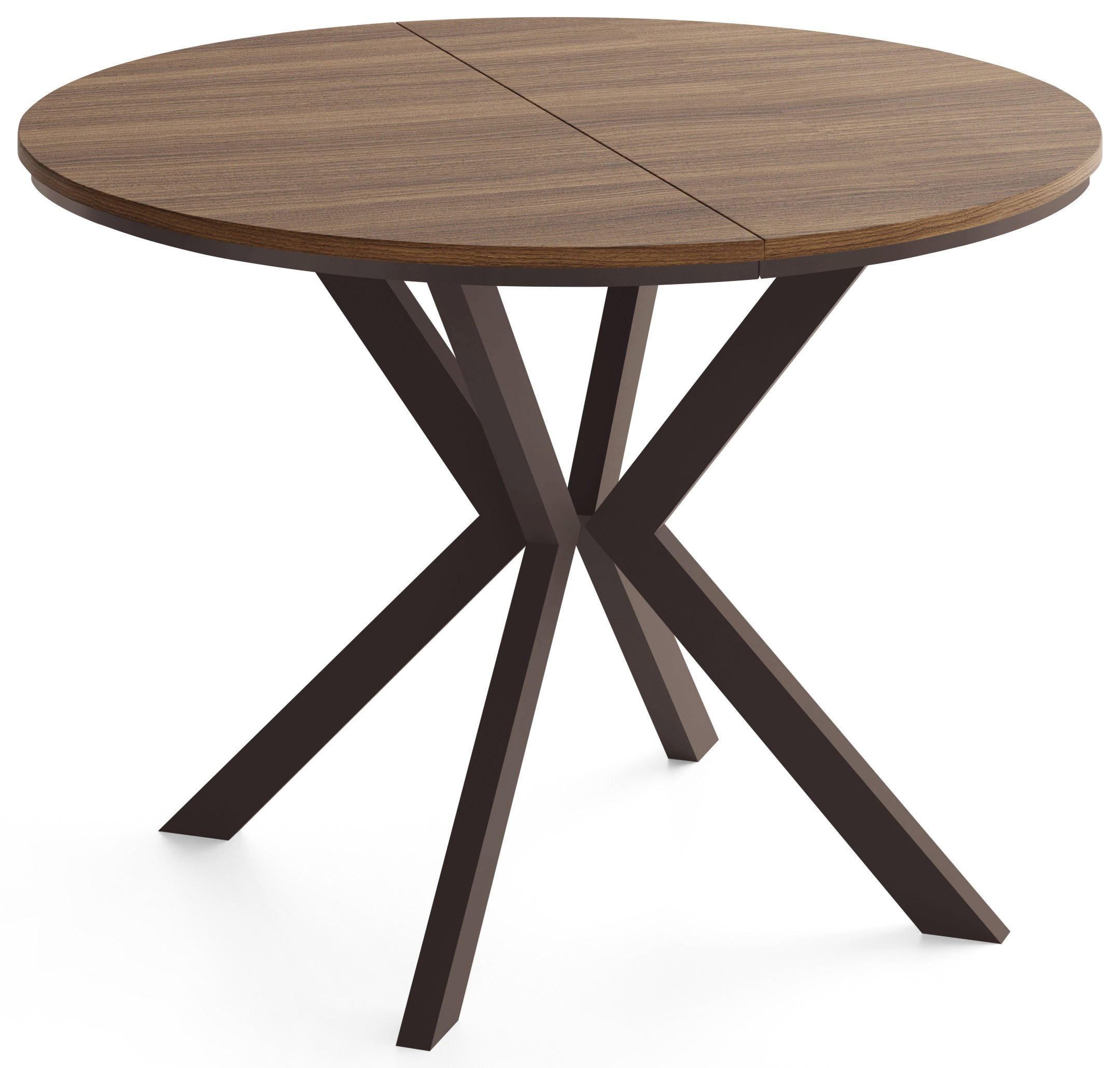 ESSTISCH Valio Neo rund oval ausziehbar verlängerbar mit braunen Metallbeinen, Nussbaum Braun 90-130/90/76 cm - Walnussfarben/Braun, Holzwerkstoff/Metall (90/130/76cm) - WFL GROUP
