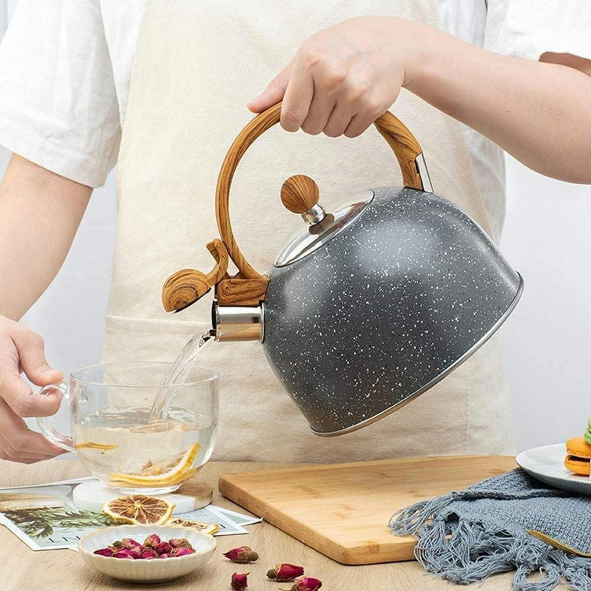 WASSERKOCHER Induktion Edelstahl 2,2L Holzmasergriff Sternen Grau - Multicolor, Metall (19/19cm)