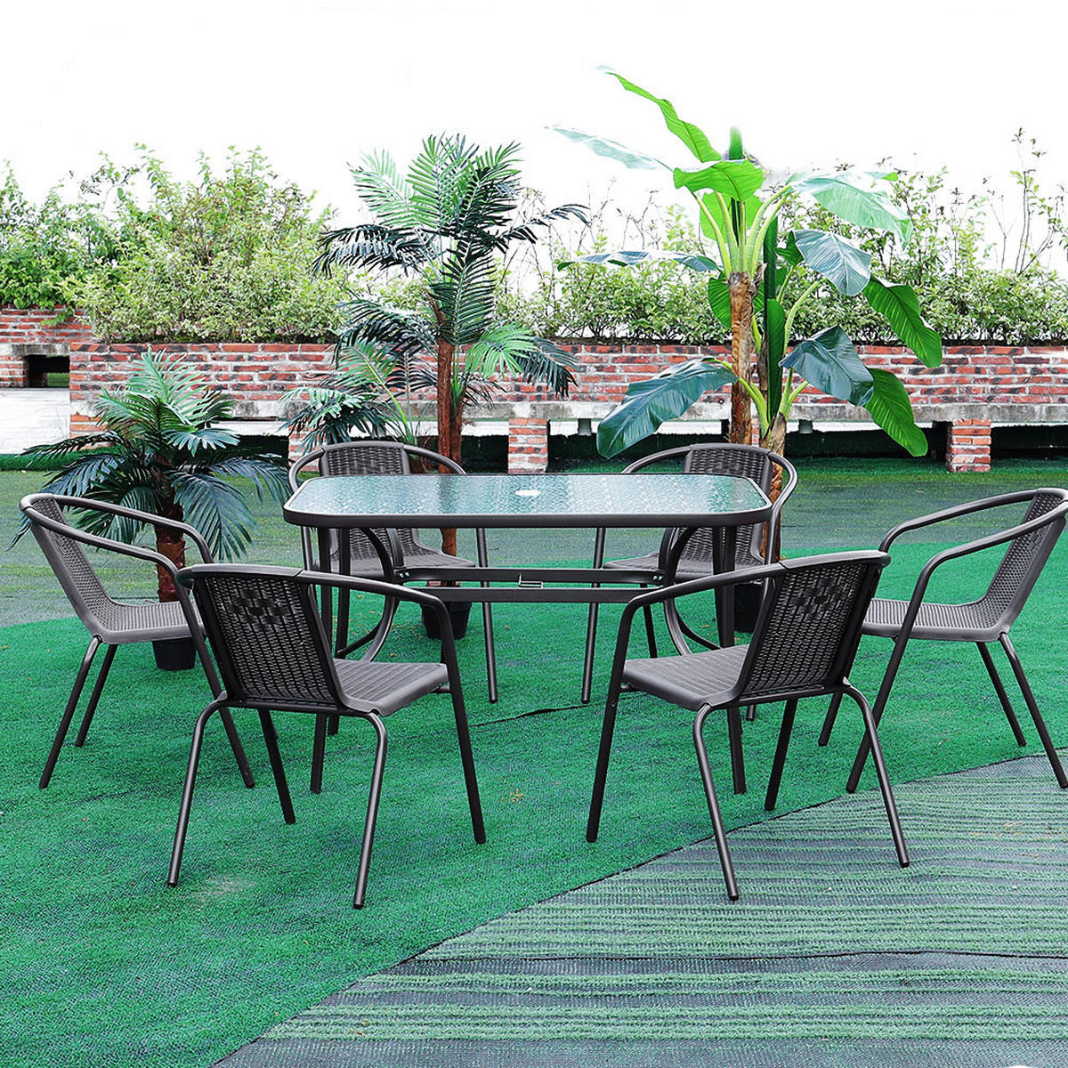 STAPELSTUHL 4er-set (4 Stühle) aus PE-Rattan Metallgestell in Schwarz für Garten Terrase und Balkon - Schwarz, Metall (33/72/42cm) - Livingandhome