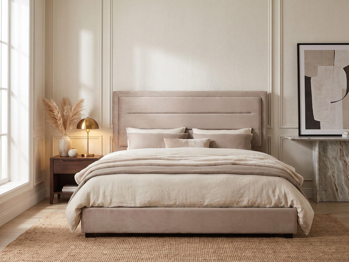 BETT mit Lattenrost 180/200 cm Taupe Rouen - Taupe/Schwarz, Textil (180/200cm) - Beliani