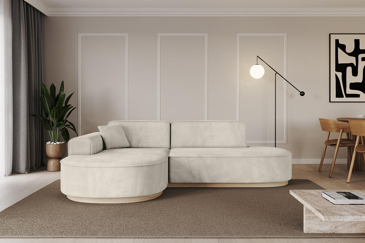 ECKSOFA Ottomane Links MARI-L1-v1 - 243x171x83 cm Ecru Velours - Ecru, Holzwerkstoff/Textil (243/171cm) - ALTDECOR