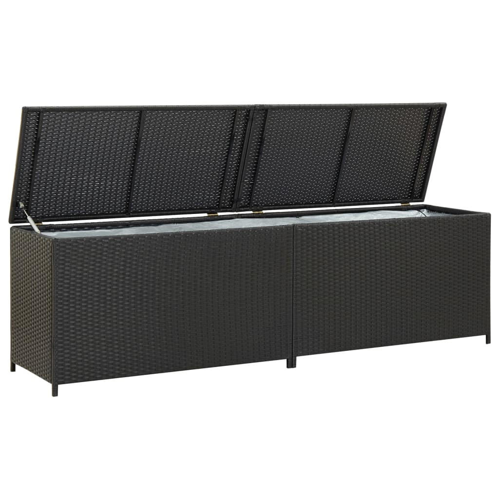GARTENBOX Poly Rattan 200x50x60 cm Schwarz - Schwarz, Holz (200/60/50cm) - furnicato