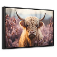 LEINWAND Bilder mit Rahmen - Schottischer Hochländer - Frühling - Hochland - 60x40 - Hellrosa, Textil (60/40cm) - MuchoWow